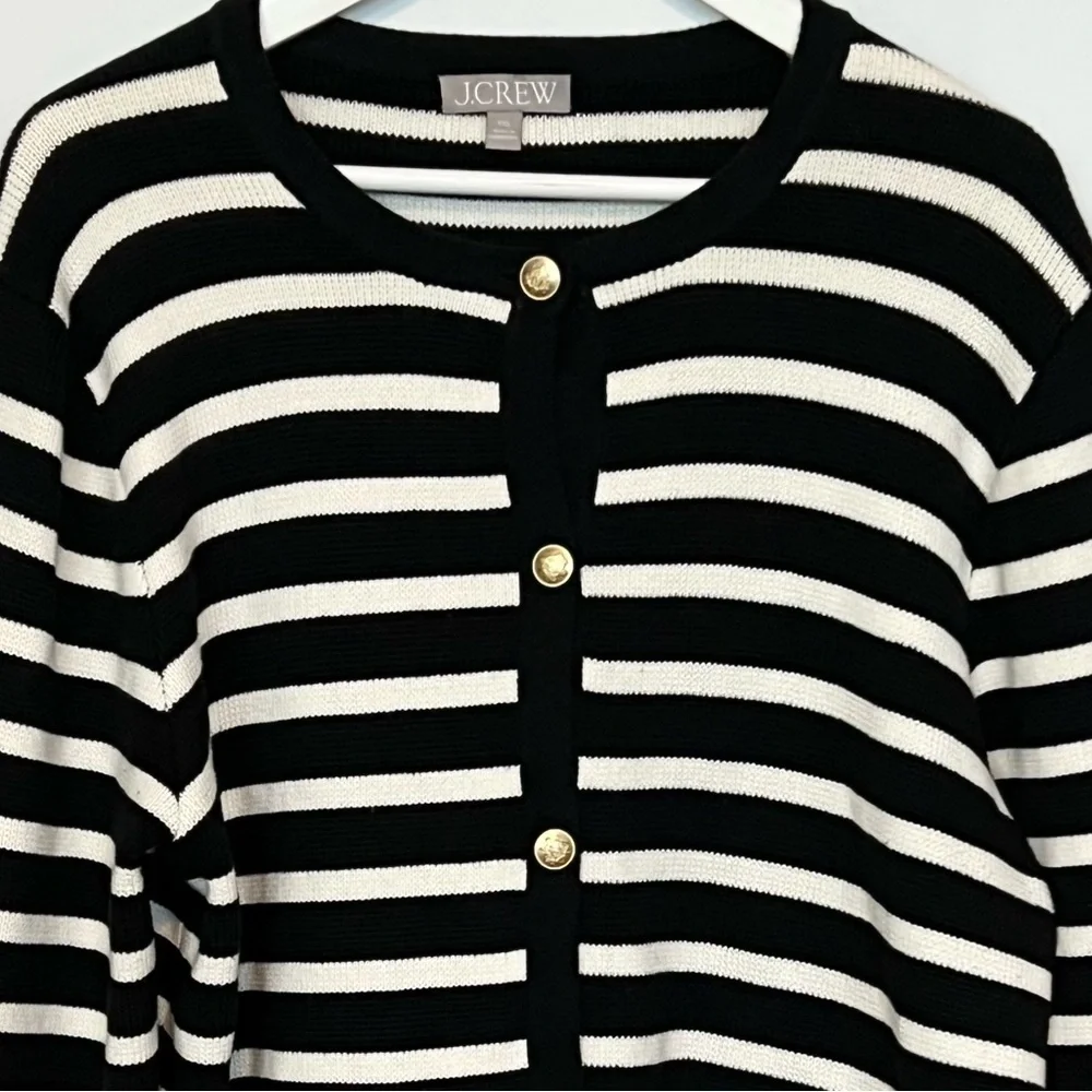 J.Crew Emilie Sweater Lady Jacket XXL Black Ivory Stripe Gold Button